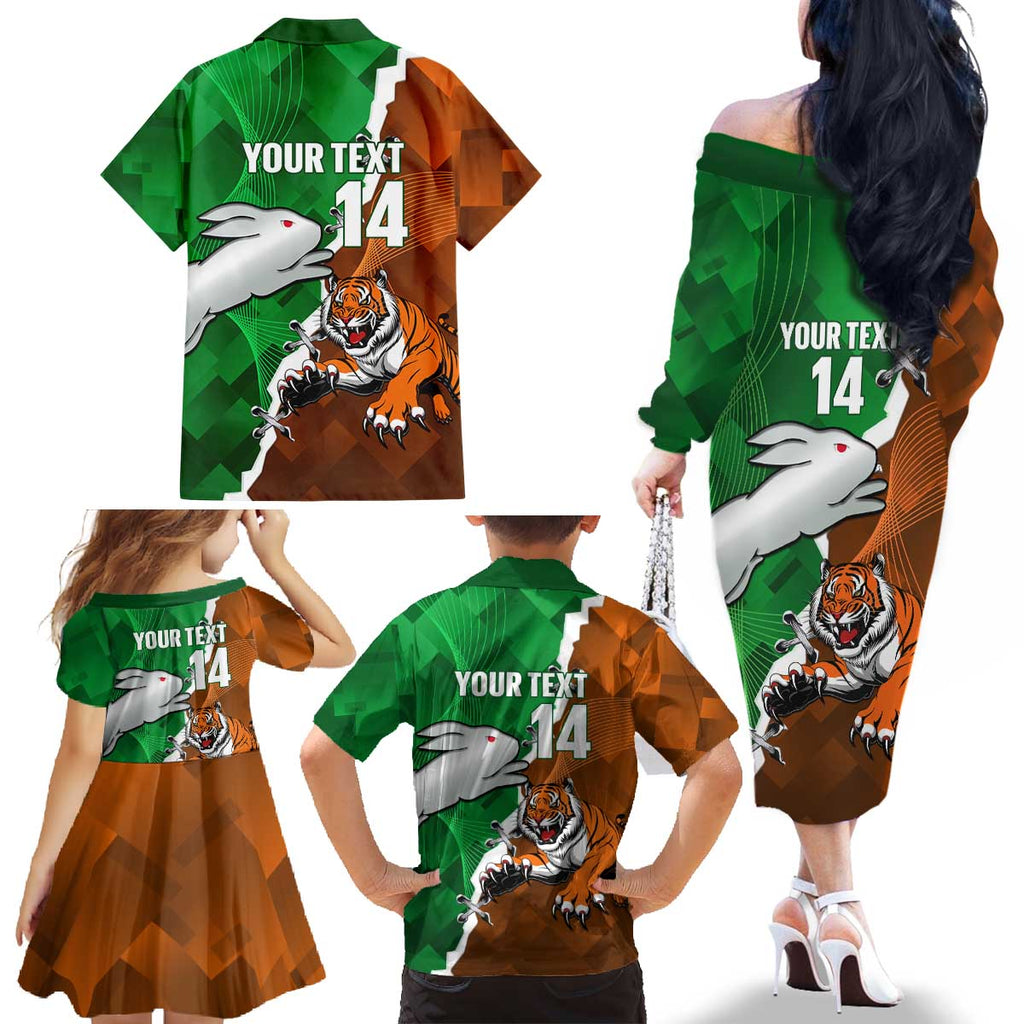 Custom Rabbitohs And Tigers Family Matching Off The Shoulder Long Sleeve Dress and Hawaiian Shirt Together Dynamic Style