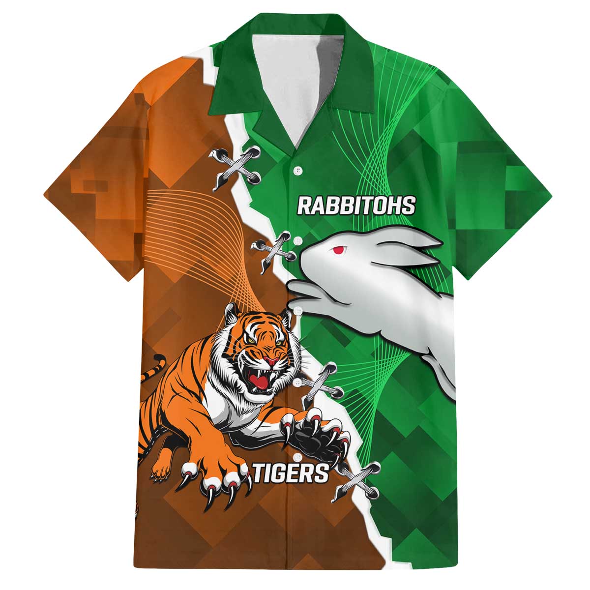 Custom Rabbitohs And Tigers Family Matching Off The Shoulder Long Sleeve Dress and Hawaiian Shirt Together Dynamic Style
