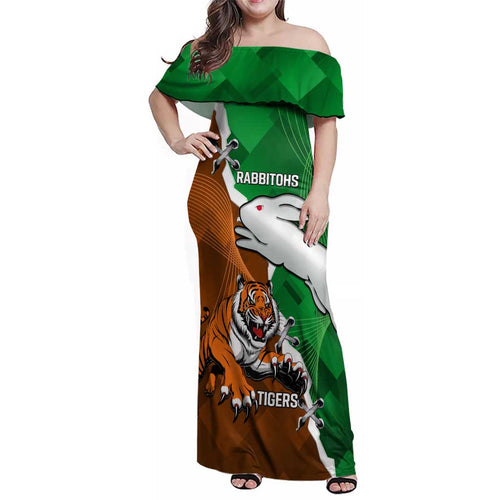 Custom Rabbitohs And Tigers Family Matching Off Shoulder Maxi Dress and Hawaiian Shirt Together Dynamic Style