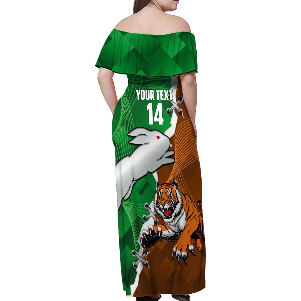 Custom Rabbitohs And Tigers Family Matching Off Shoulder Maxi Dress and Hawaiian Shirt Together Dynamic Style