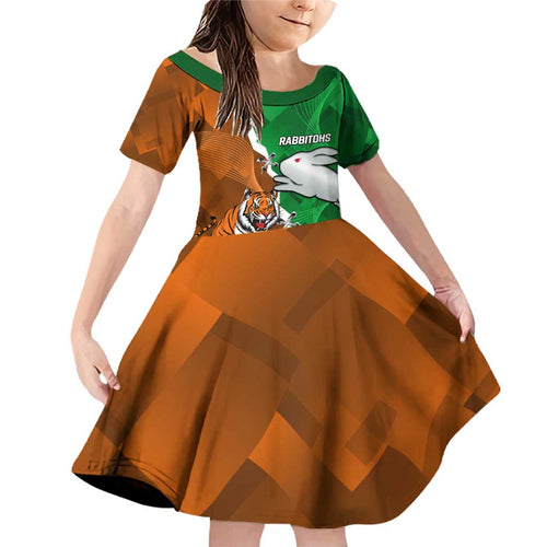 Custom Rabbitohs And Tigers Family Matching Off Shoulder Short Dress and Hawaiian Shirt Together Dynamic Style