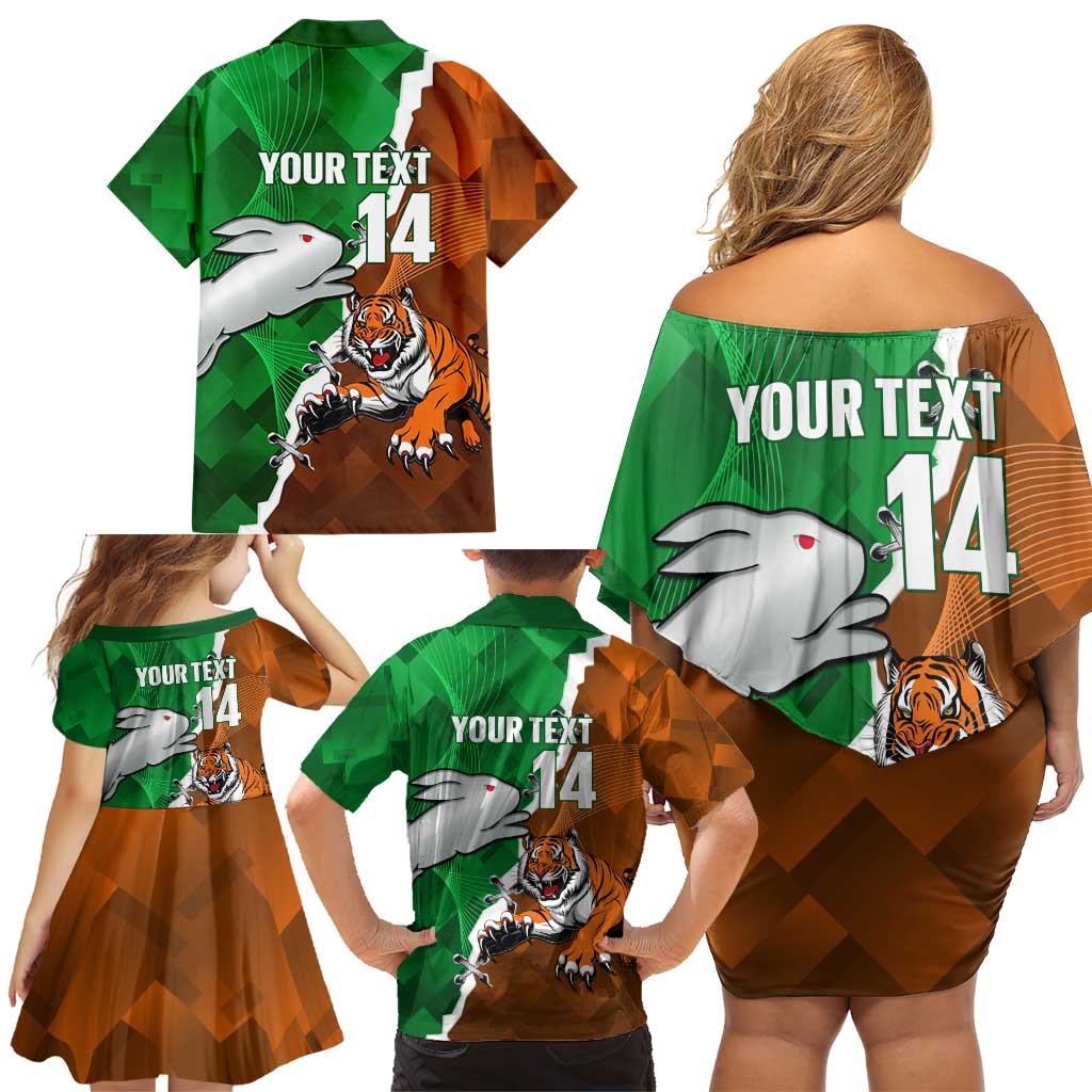 Custom Rabbitohs And Tigers Family Matching Off Shoulder Short Dress and Hawaiian Shirt Together Dynamic Style