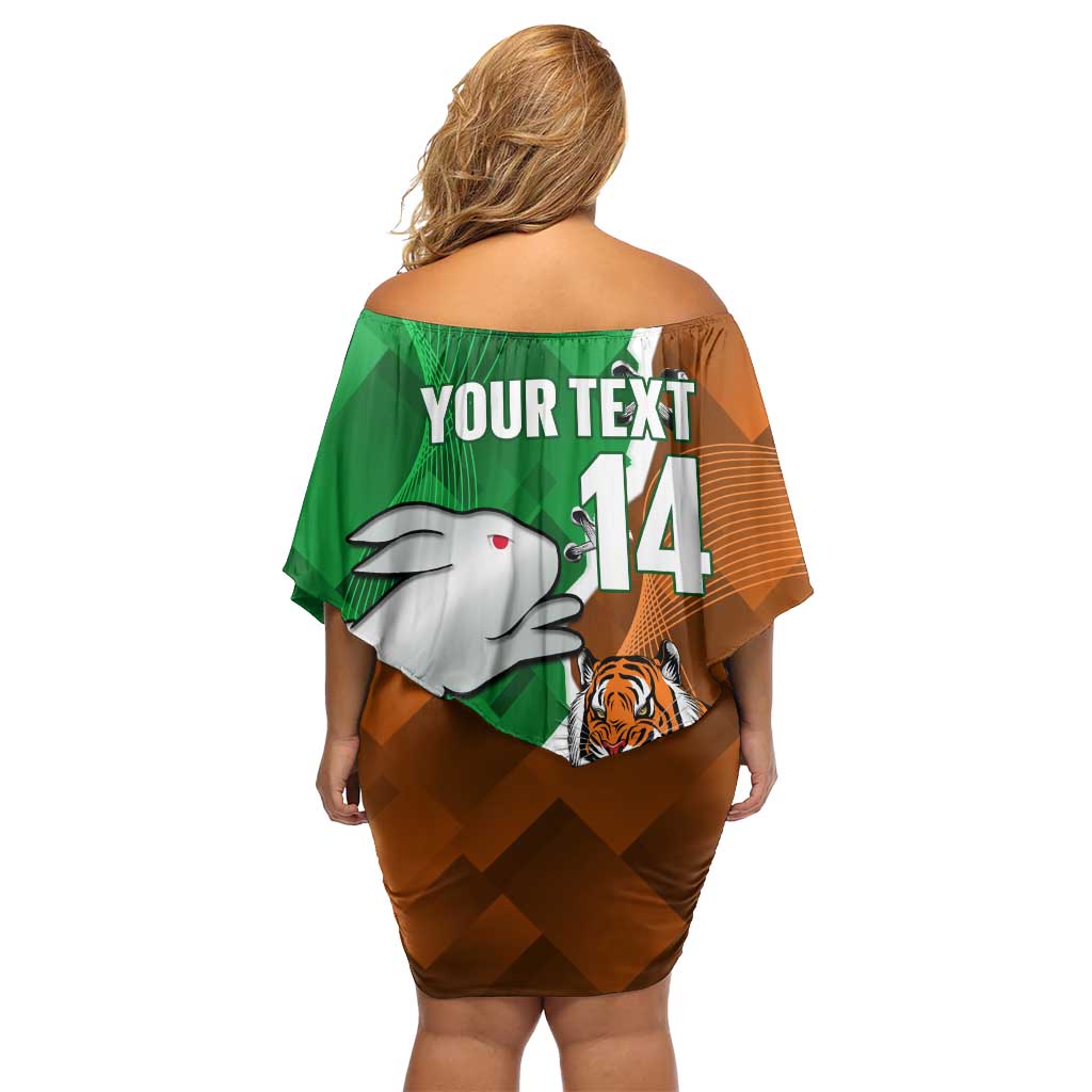 Custom Rabbitohs And Tigers Family Matching Off Shoulder Short Dress and Hawaiian Shirt Together Dynamic Style