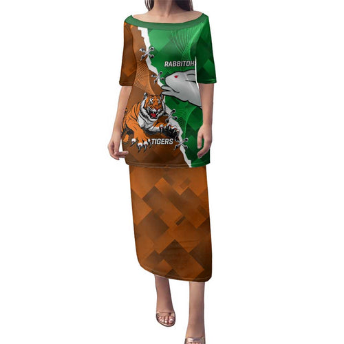 Custom Rabbitohs And Tigers Family Matching Puletasi and Hawaiian Shirt Together Dynamic Style