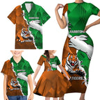Custom Rabbitohs And Tigers Family Matching Short Sleeve Bodycon Dress and Hawaiian Shirt Together Dynamic Style