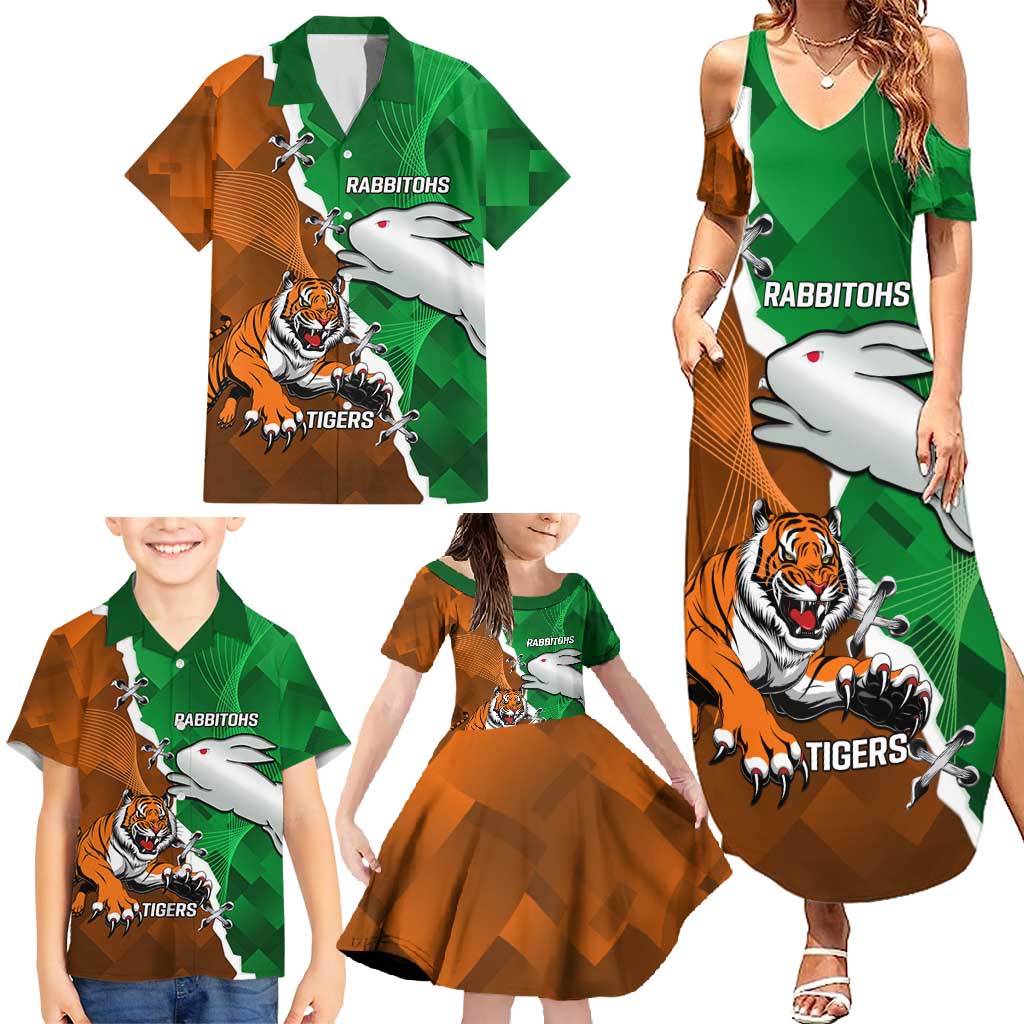Custom Rabbitohs And Tigers Family Matching Summer Maxi Dress and Hawaiian Shirt Together Dynamic Style