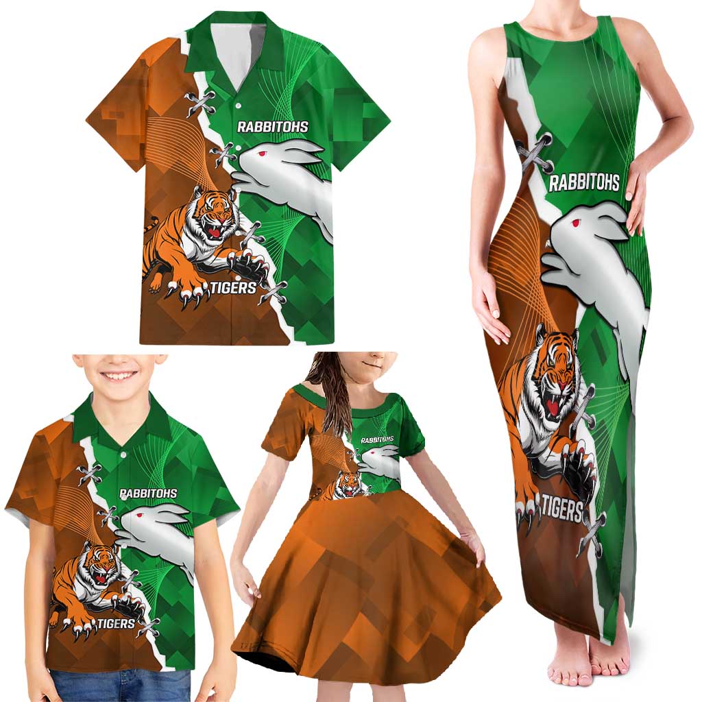 Custom Rabbitohs And Tigers Family Matching Tank Maxi Dress and Hawaiian Shirt Together Dynamic Style