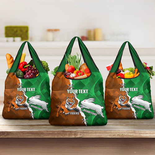 Custom Rabbitohs And Tigers Grocery Bag Together Dynamic Style