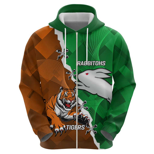 Custom Rabbitohs And Tigers Hoodie Together Dynamic Style