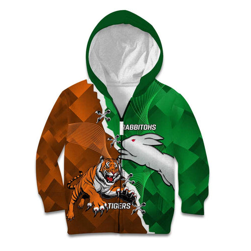 Custom Rabbitohs And Tigers Kid Hoodie Together Dynamic Style
