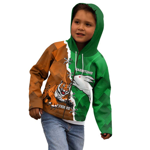 Custom Rabbitohs And Tigers Kid Hoodie Together Dynamic Style