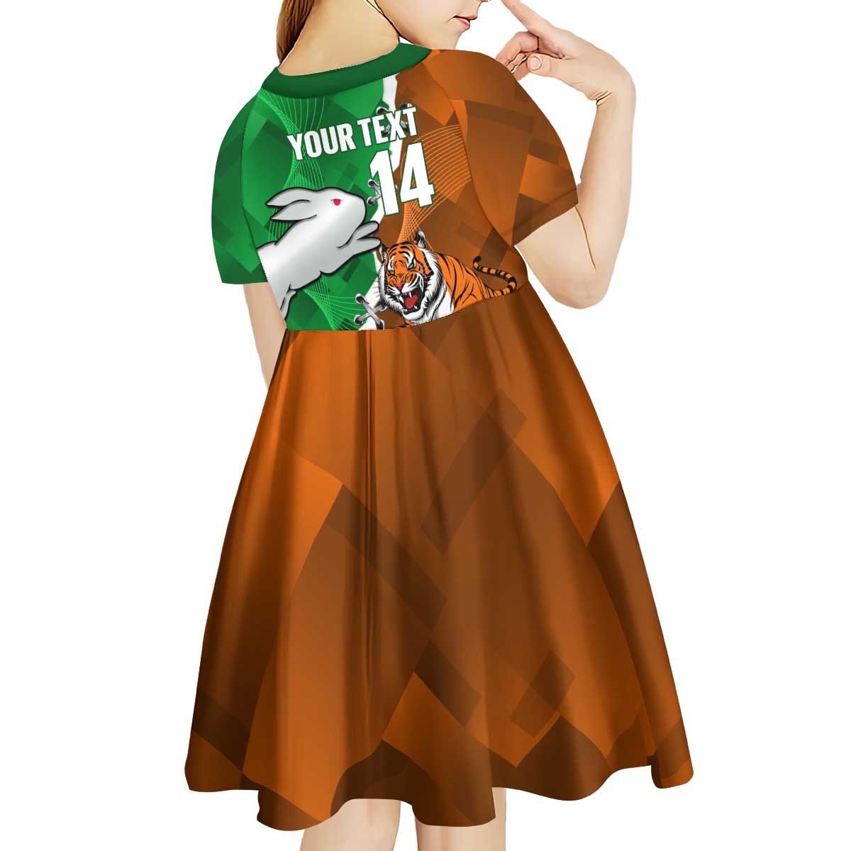 Custom Rabbitohs And Tigers Kid Short Sleeve Dress Together Dynamic Style