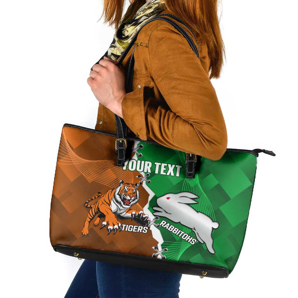 Custom Rabbitohs And Tigers Leather Tote Bag Together Dynamic Style