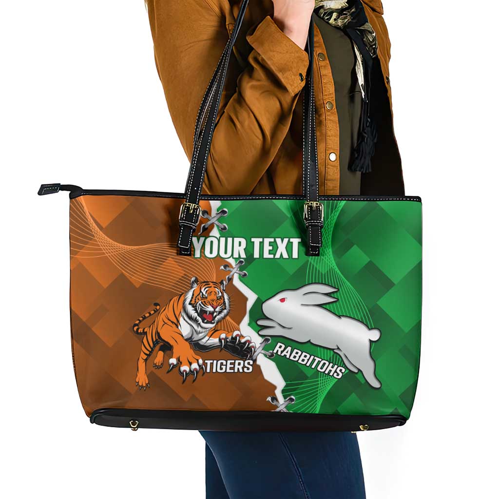 Custom Rabbitohs And Tigers Leather Tote Bag Together Dynamic Style