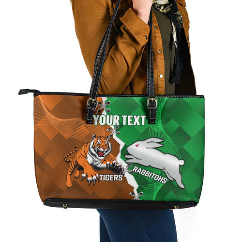 Custom Rabbitohs And Tigers Leather Tote Bag Together Dynamic Style