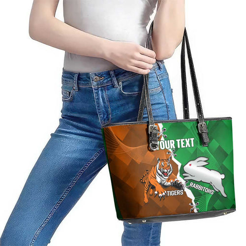 Custom Rabbitohs And Tigers Leather Tote Bag Together Dynamic Style