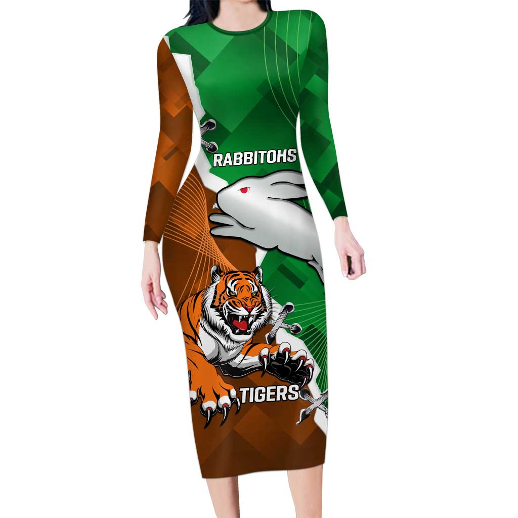 Custom Rabbitohs And Tigers Long Sleeve Bodycon Dress Together Dynamic Style