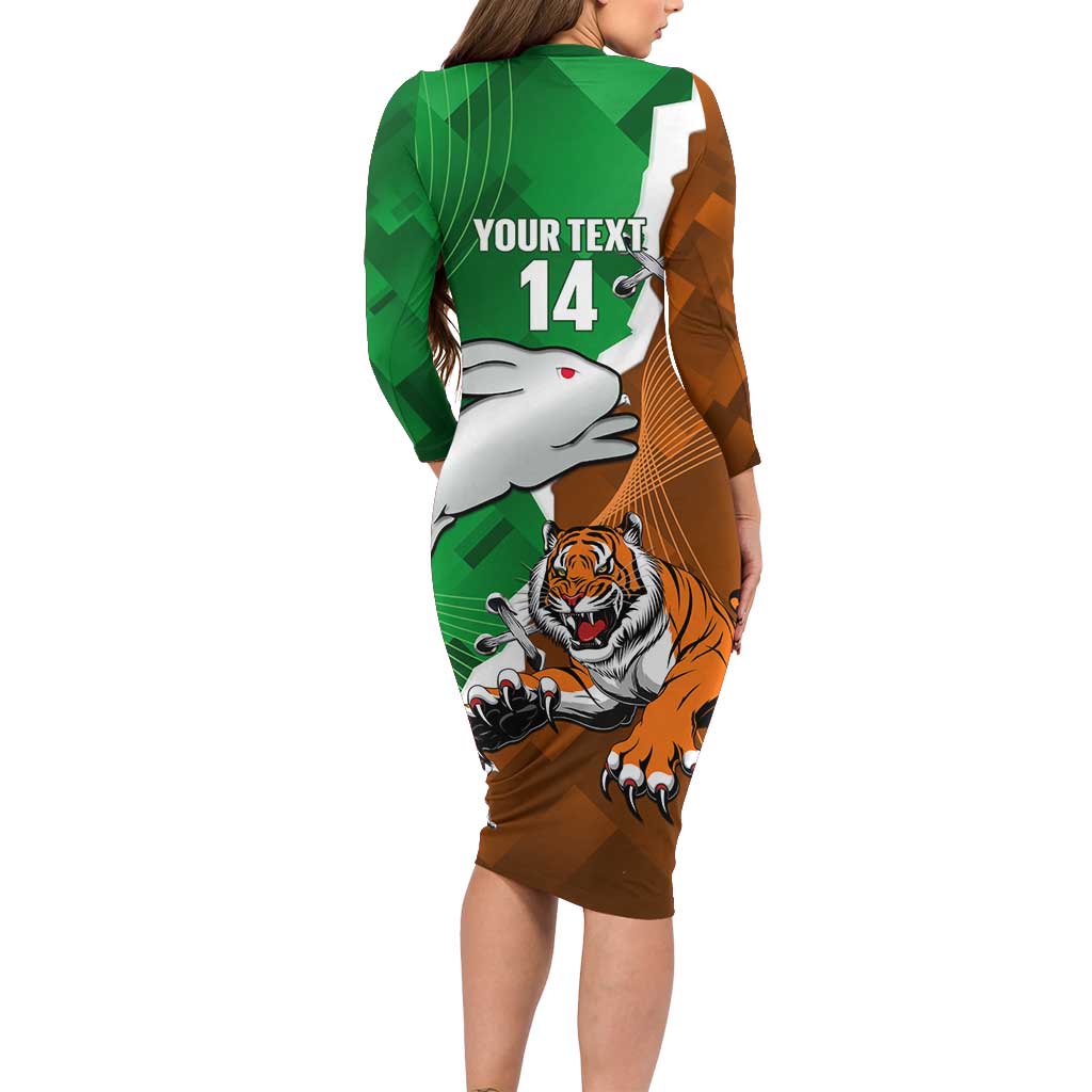 Custom Rabbitohs And Tigers Long Sleeve Bodycon Dress Together Dynamic Style