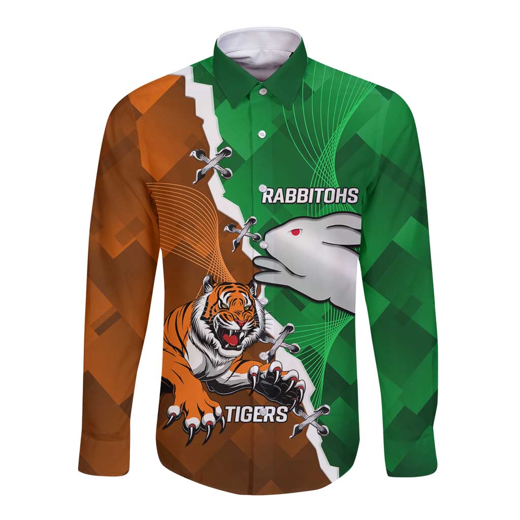 Custom Rabbitohs And Tigers Long Sleeve Button Shirt Together Dynamic Style