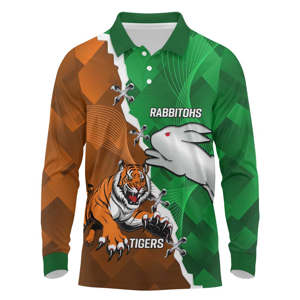 Custom Rabbitohs And Tigers Long Sleeve Polo Shirt Together Dynamic Style