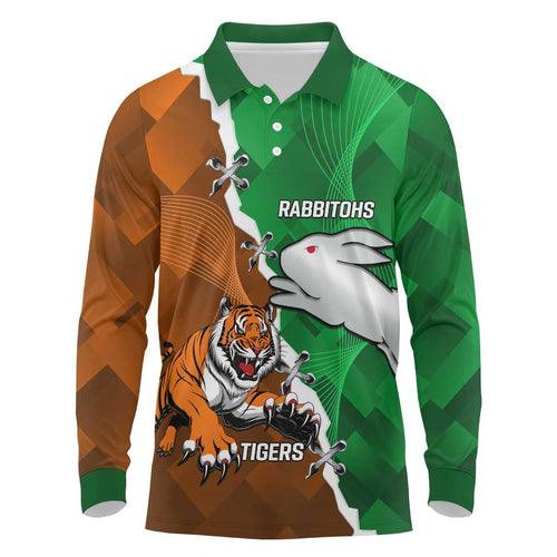 Custom Rabbitohs And Tigers Long Sleeve Polo Shirt Together Dynamic Style