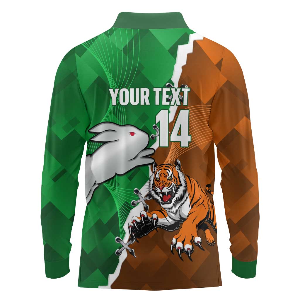 Custom Rabbitohs And Tigers Long Sleeve Polo Shirt Together Dynamic Style