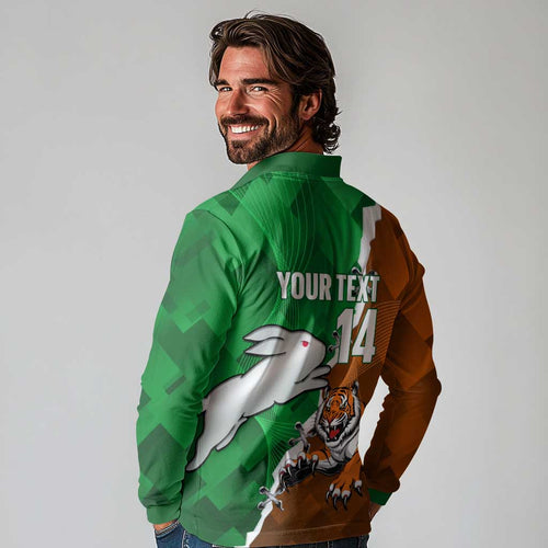 Custom Rabbitohs And Tigers Long Sleeve Polo Shirt Together Dynamic Style