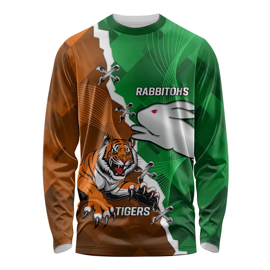Custom Rabbitohs And Tigers Long Sleeve Shirt Together Dynamic Style