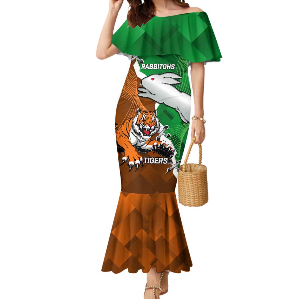 Custom Rabbitohs And Tigers Mermaid Dress Together Dynamic Style