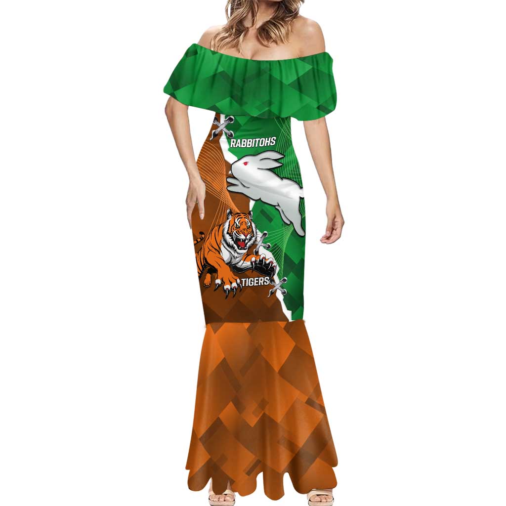 Custom Rabbitohs And Tigers Mermaid Dress Together Dynamic Style