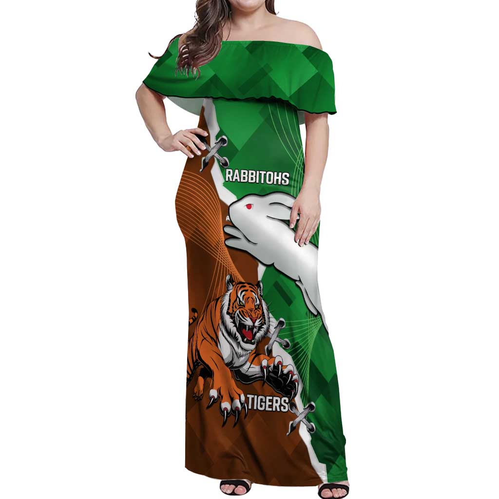 Custom Rabbitohs And Tigers Off Shoulder Maxi Dress Together Dynamic Style