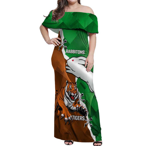 Custom Rabbitohs And Tigers Off Shoulder Maxi Dress Together Dynamic Style