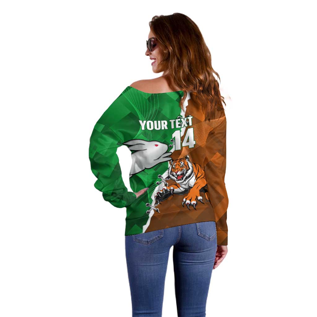 Custom Rabbitohs And Tigers Off Shoulder Sweater Together Dynamic Style