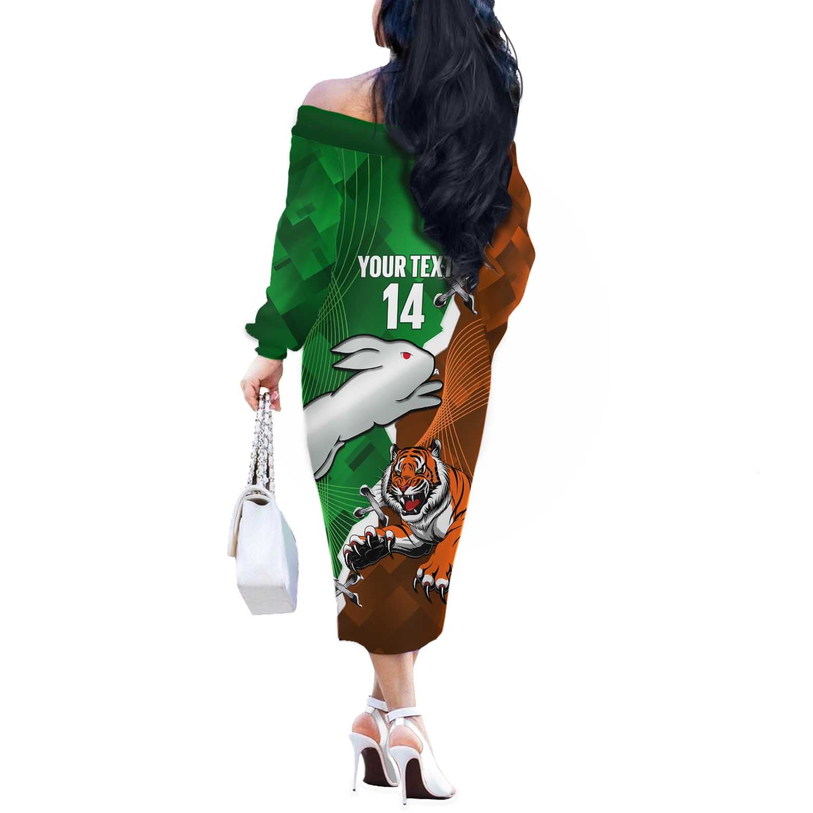 Custom Rabbitohs And Tigers Off The Shoulder Long Sleeve Dress Together Dynamic Style
