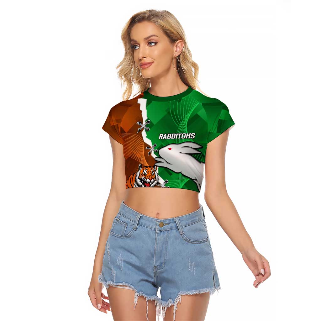 Custom Rabbitohs And Tigers Raglan Cropped T Shirt Together Dynamic Style