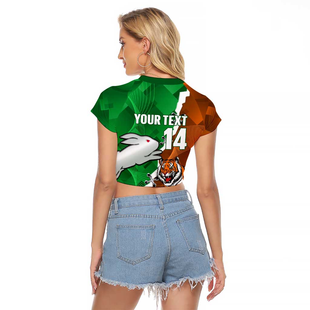 Custom Rabbitohs And Tigers Raglan Cropped T Shirt Together Dynamic Style