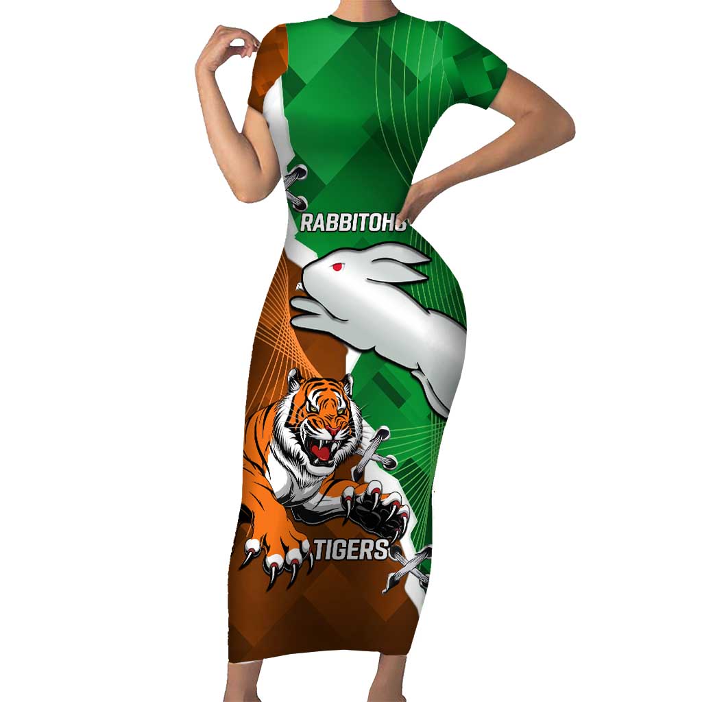 Custom Rabbitohs And Tigers Short Sleeve Bodycon Dress Together Dynamic Style