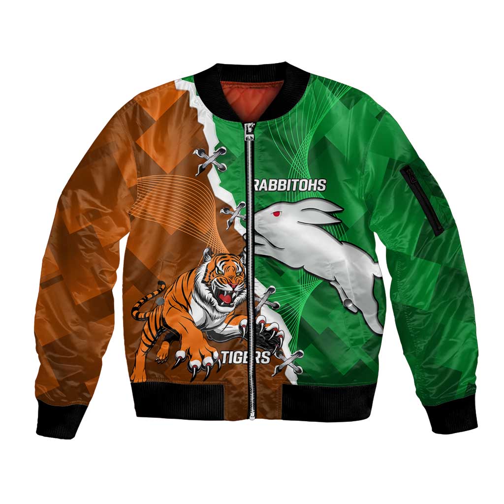 Custom Rabbitohs And Tigers Sleeve Zip Bomber Jacket Together Dynamic Style