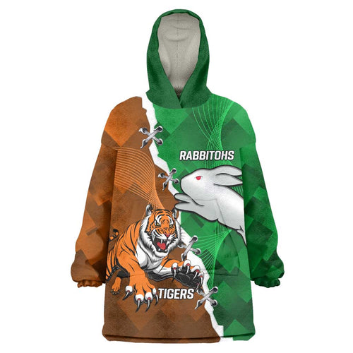 Custom Rabbitohs And Tigers Wearable Blanket Hoodie Together Dynamic Style