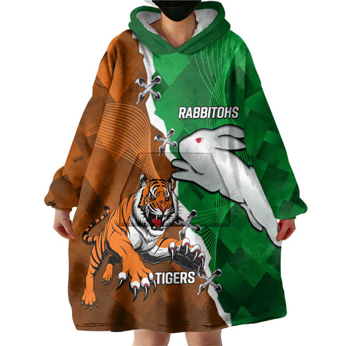 Custom Rabbitohs And Tigers Wearable Blanket Hoodie Together Dynamic Style