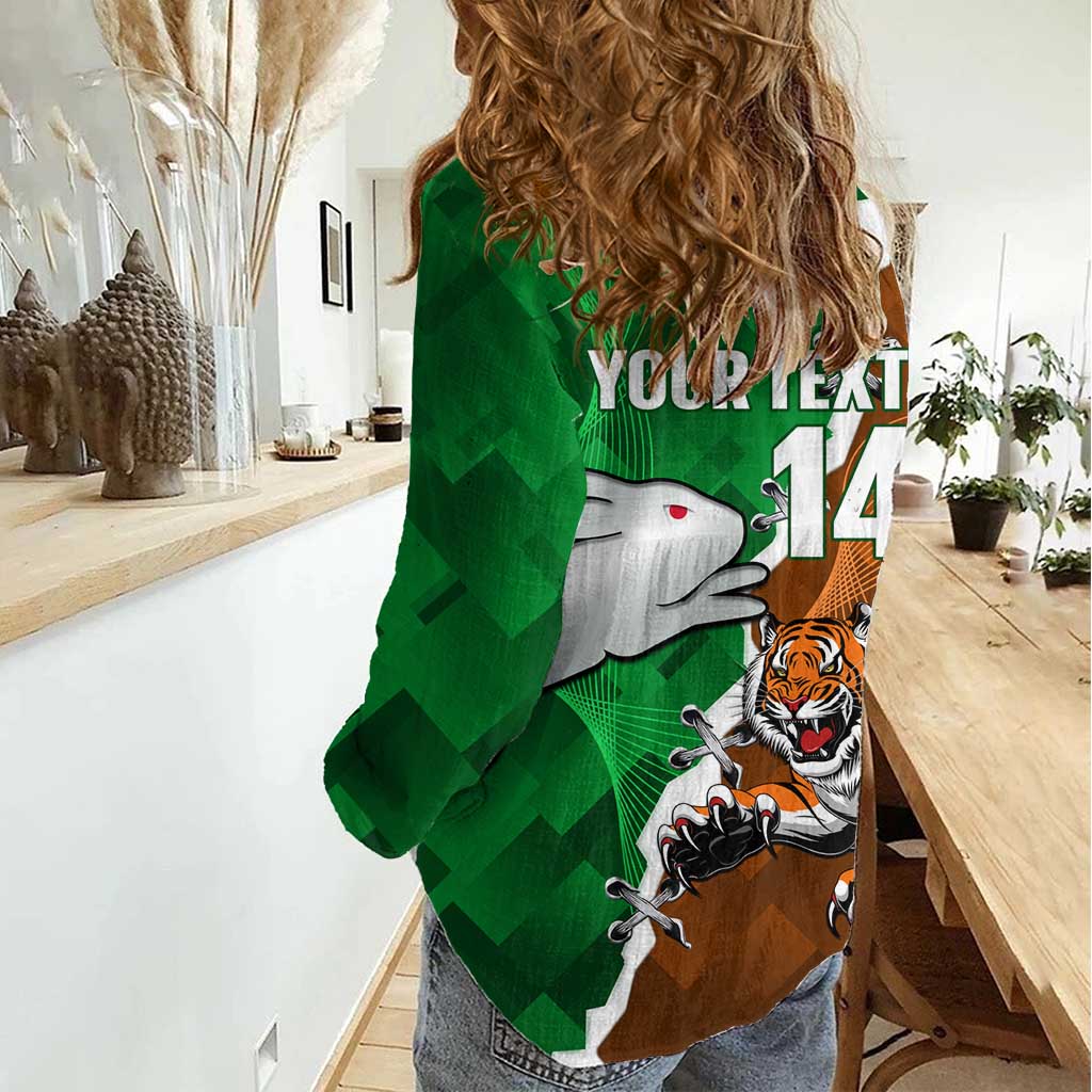 Custom Rabbitohs And Tigers Women Casual Shirt Together Dynamic Style