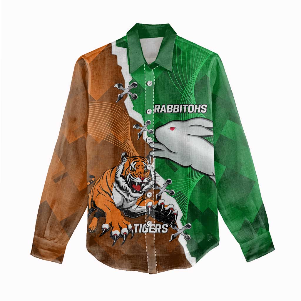 Custom Rabbitohs And Tigers Women Casual Shirt Together Dynamic Style