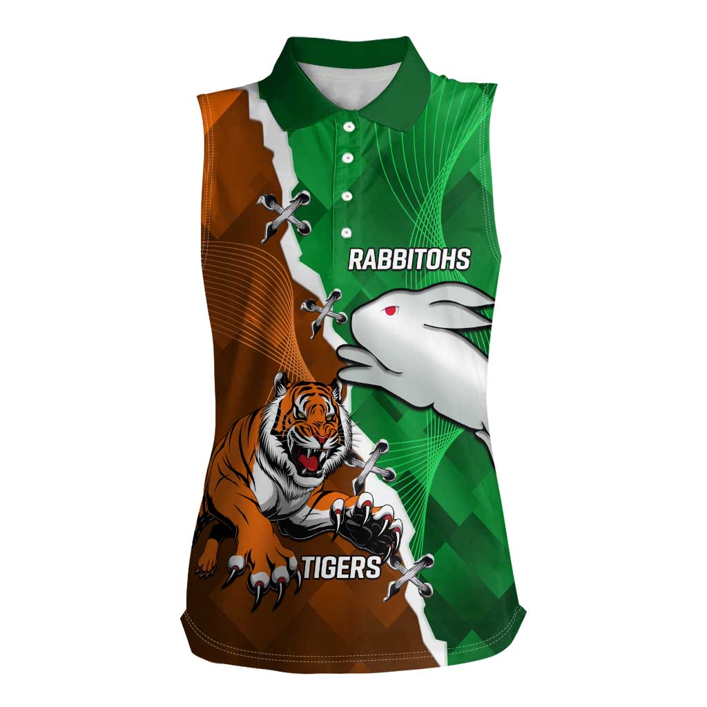 Custom Rabbitohs And Tigers Women Sleeveless Polo Shirt Together Dynamic Style