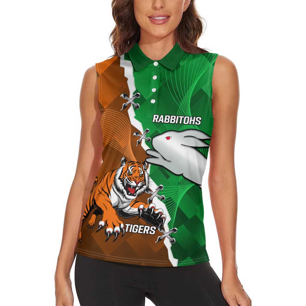 Custom Rabbitohs And Tigers Women Sleeveless Polo Shirt Together Dynamic Style