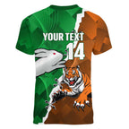 Custom Rabbitohs And Tigers Women V-Neck T-Shirt Together Dynamic Style