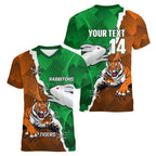 Custom Rabbitohs And Tigers Women V-Neck T-Shirt Together Dynamic Style