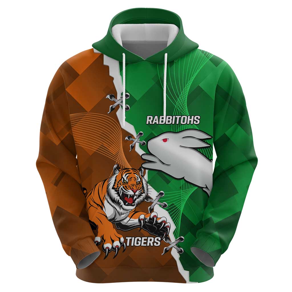 Custom Rabbitohs And Tigers Zip Hoodie Together Dynamic Style