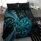 Personalised New Zealand Darts Bedding Set Happiness Is A Tight Threesome Maori Paua Shell