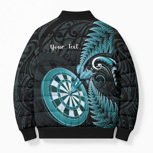 Personalised New Zealand Darts Bomber Puffer Jacket Happiness Is A Tight Threesome Maori Paua Shell - Aussie Hoodie
