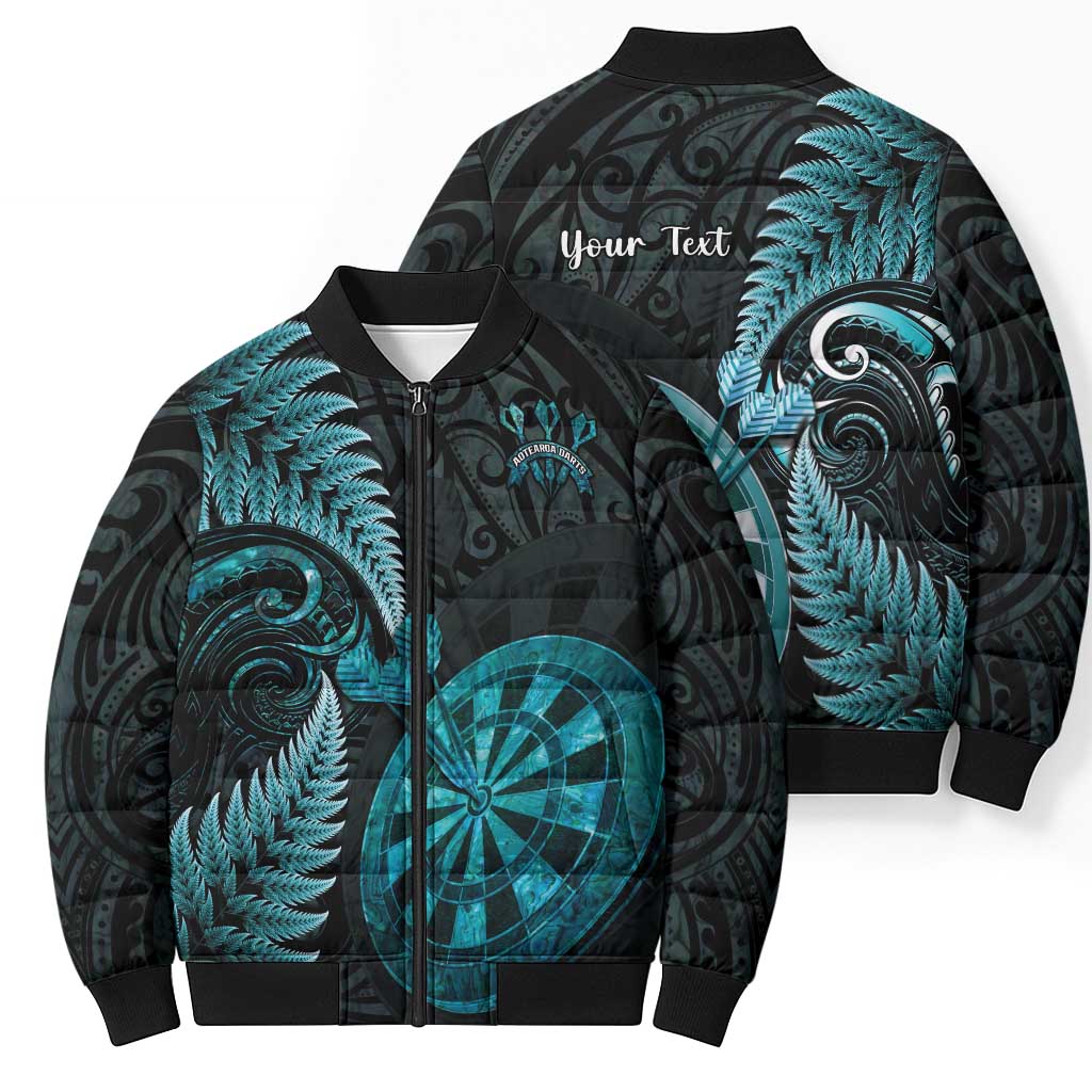 Personalised New Zealand Darts Bomber Puffer Jacket Happiness Is A Tight Threesome Maori Paua Shell - Aussie Hoodie